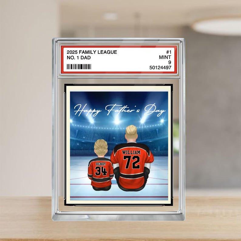 Hockey No. 1 Dad Personalized Trading Card Acrylic Block Plaque, Father's Day 2025 Gift For Hockey Lover, Hockey Player, Hockey Husband Gift