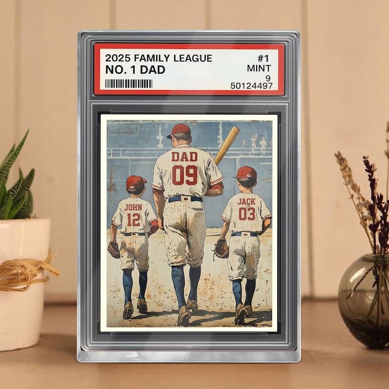 Baseball No. 1 Dad Man And Kids Trading Card Style Personalized Acrylic Block, Dad Plaque, Father's Day 2025 Gift For Baseball Dad, Husband