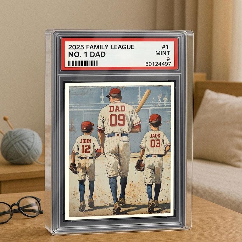 Baseball No. 1 Dad Man And Kids Trading Card Style Personalized Acrylic Block, Dad Plaque, Father's Day 2025 Gift For Baseball Dad, Husband
