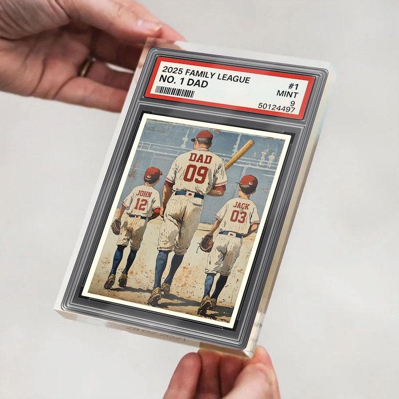 Baseball No. 1 Dad Man And Kids Trading Card Style Personalized Acrylic Block, Dad Plaque, Father's Day 2025 Gift For Baseball Dad, Husband