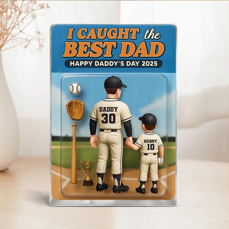 We Caught The Best Dad, Custom Figure Acrylic Block Plaque, Birthday Father's Day 2025 Gift For Baseball Dad Grandpa Husband,Baseball Player