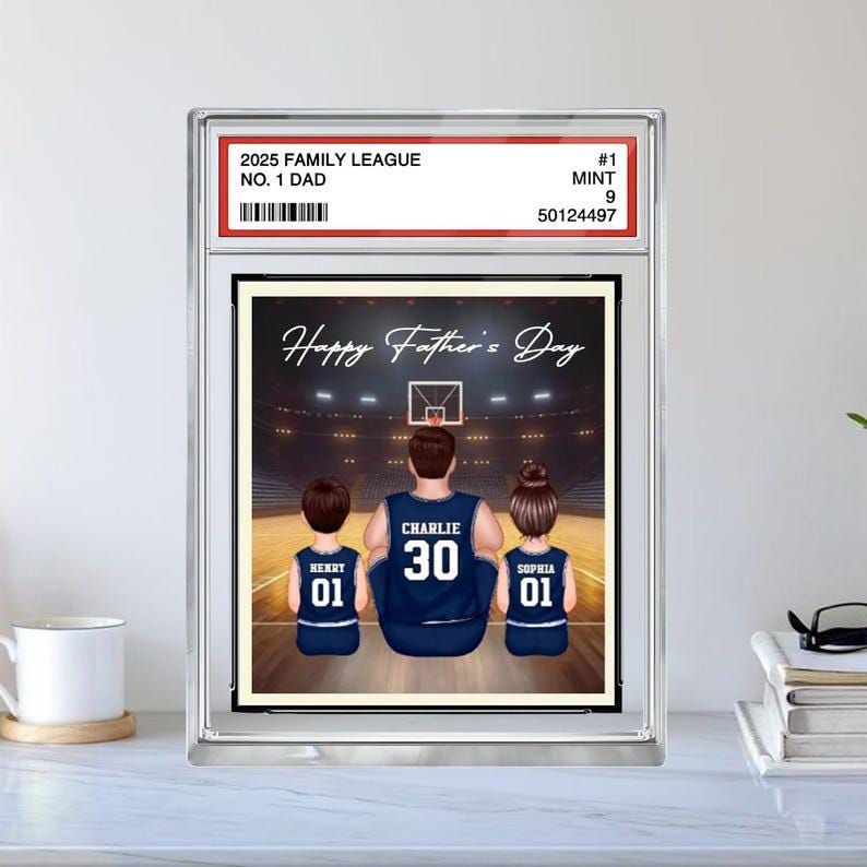 Basketball No.1 Dad Personalized Trading Card Acrylic Block Plaque, Custom Father's Day 2025 Gift, Sport Dad Keepsake, Dad & Kids Decor