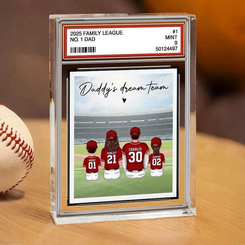 Baseball Dad Acrylic Photo Block, Custom Trading Card Gift For Father's Day 2025, Personalized Gift From Kids Or Wife, Baseball Player