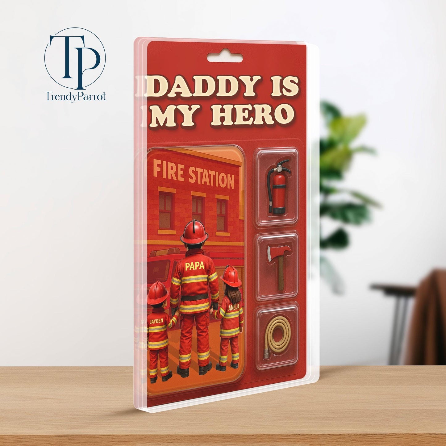 Personalized Firefighter Acrylic Block, Custom Figure Firefighter Dad Personalized Acrylic Block Plaque, Father's Day Gifts, Gift from Kids