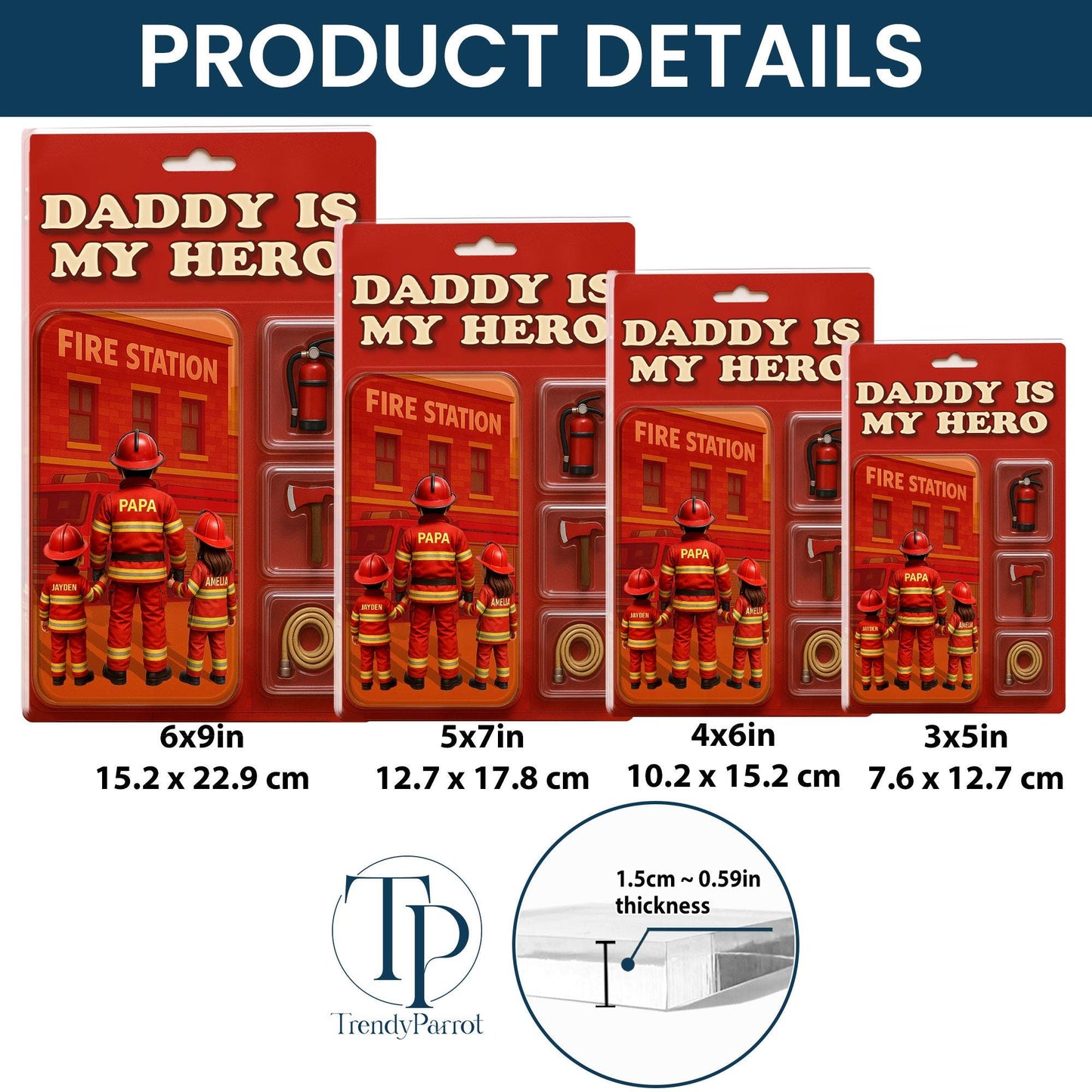 Personalized Firefighter Acrylic Block, Custom Figure Firefighter Dad Personalized Acrylic Block Plaque, Father's Day Gifts, Gift from Kids