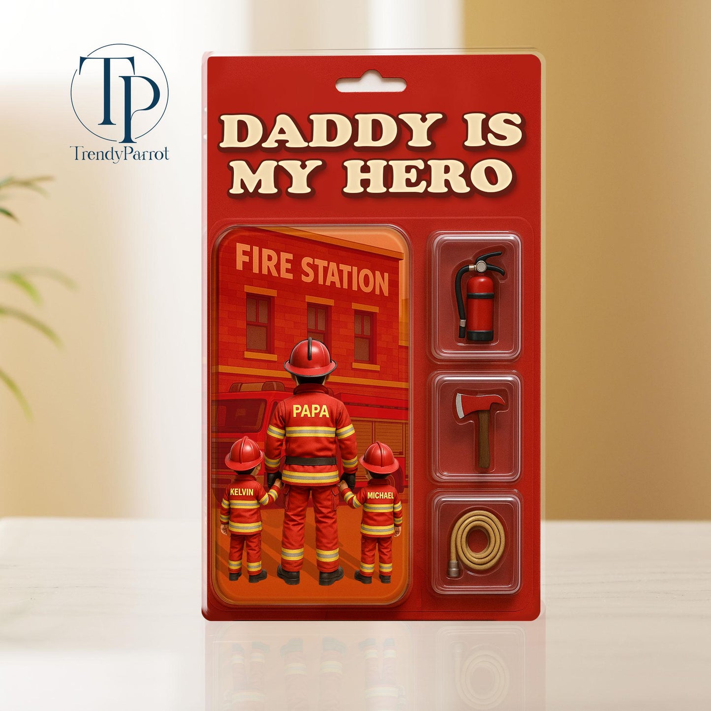 Personalized Firefighter Acrylic Block, Custom Figure Firefighter Dad Personalized Acrylic Block Plaque, Father's Day Gifts, Gift from Kids