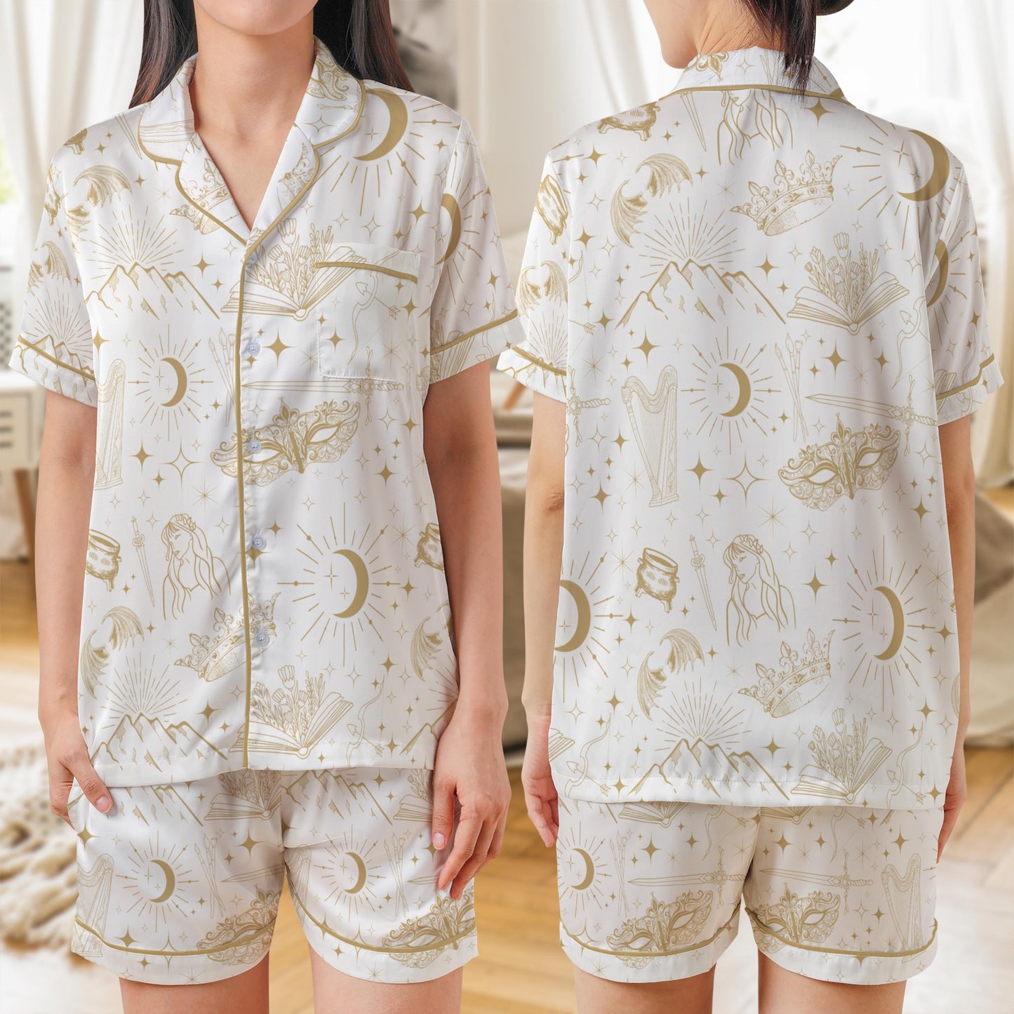 Fantasy Summer pajama set for book lover gift celestial Pjs for bookworm pj set for women satin pajama set for romantasy fans dreamland pjs