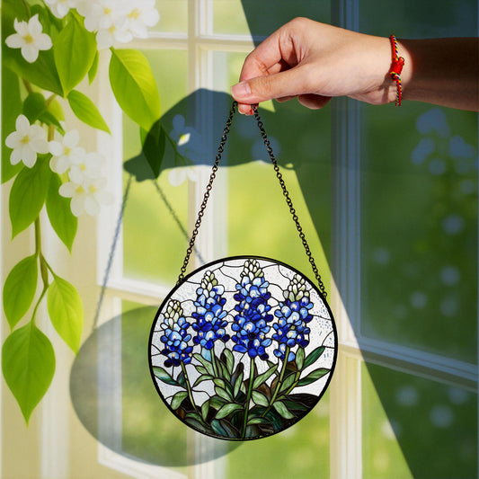 Texas Bluebonnet Stained Glass Suncatcher, Blue Wildflowers Suncatcher, Texas Flower Ornament, Texas Bluebonnet Decor gift, mom garden gift