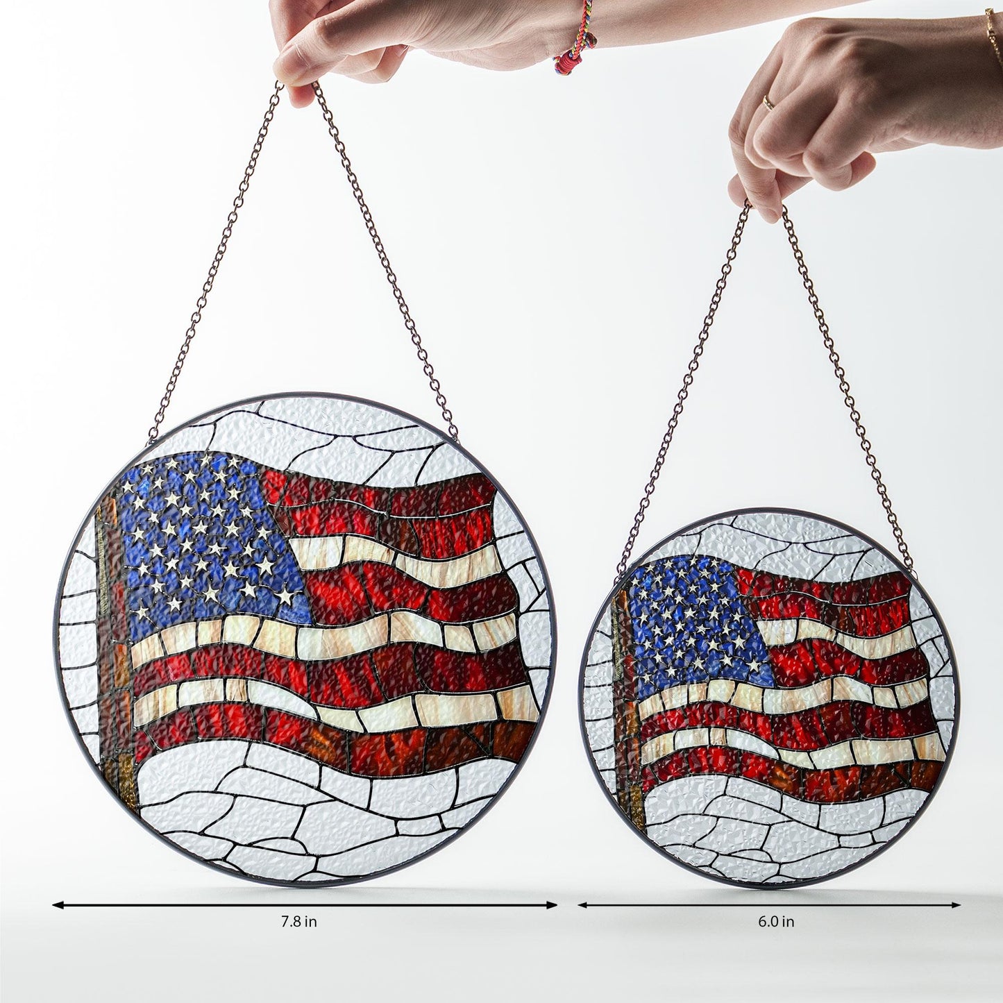 American Flag Stained Glass Suncatcher, Patriotic Window Decor, Rustic USA Theme, Veterans & Military Families, Fourth of July Gift