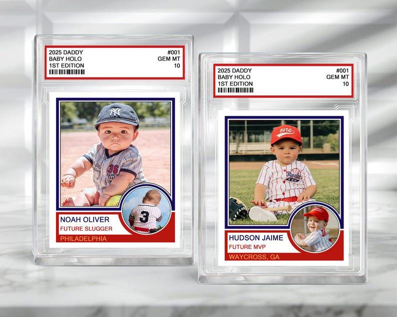 Custom Photo Baseball Cards For Newborn, Baby Announcement Trading Card Block, Custom Acrylic Block Plaque, New Dad Gift, Birthday Favors