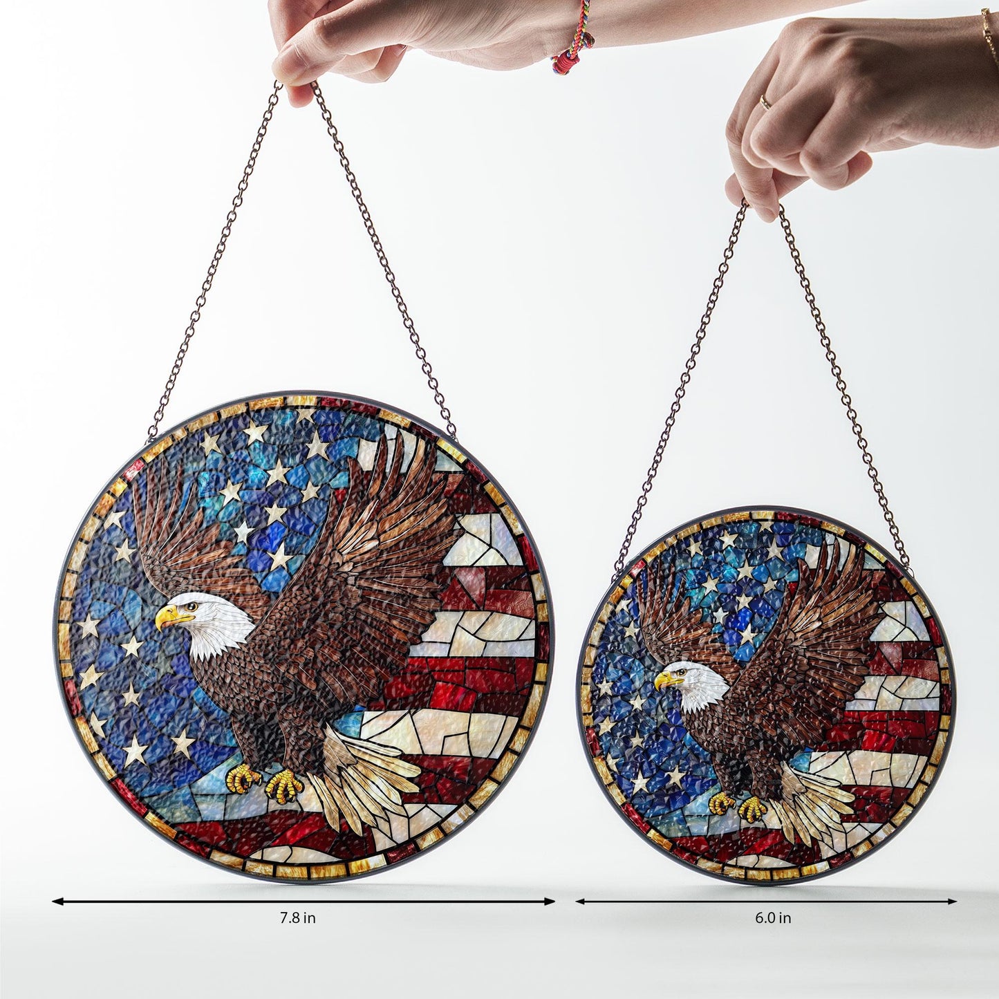 American Eagle Stained Glass Suncatcher, Patriotic Bald Eagle – American Flag Suncatcher, 4th of July Decor, Freedom Eagle Wall Window Gift