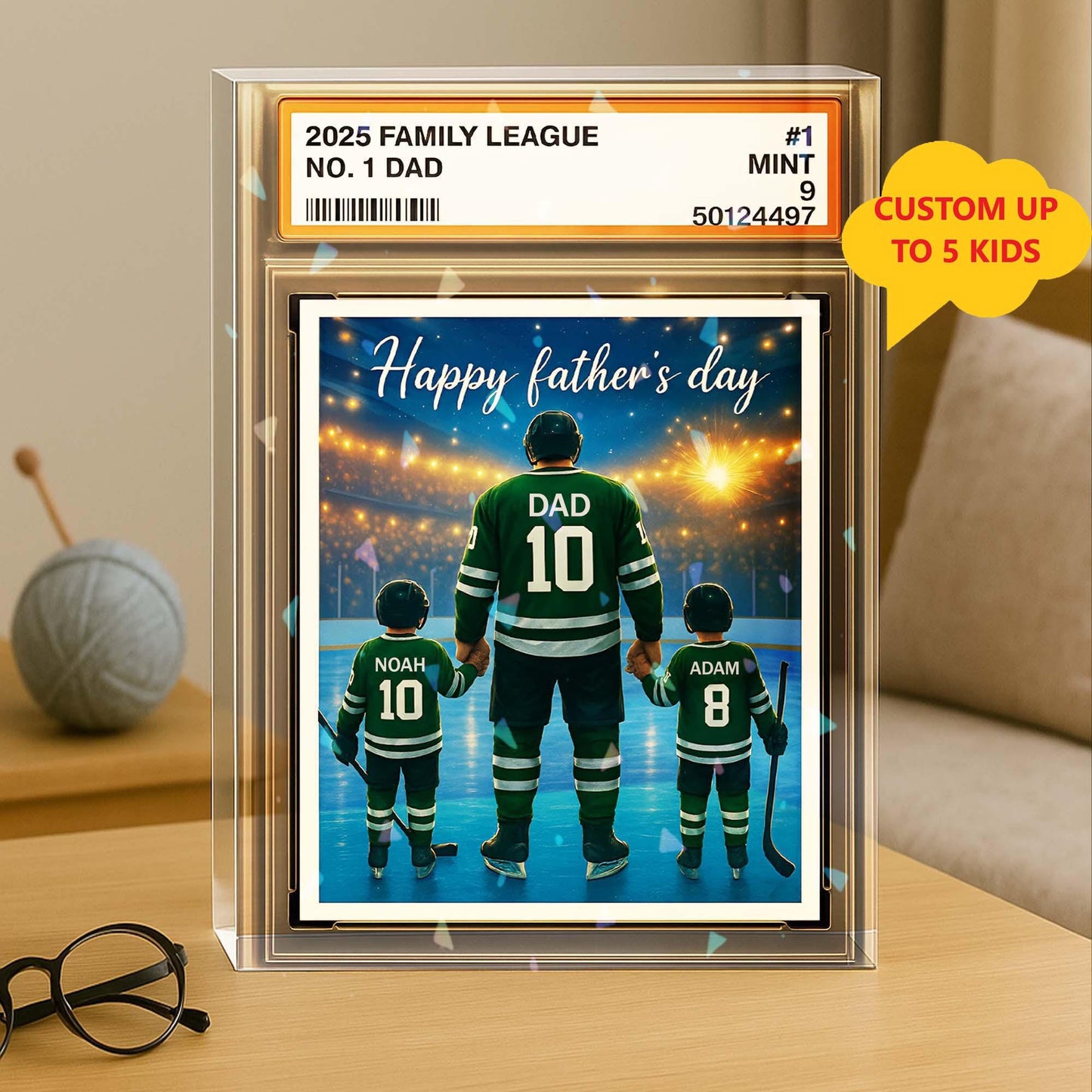 Personalized Hockey No. 1 Dad Trading Card Acrylic Block Plaque, Father's Day Gift For Hockey Player, Hockey Lover Gift, Husband Block