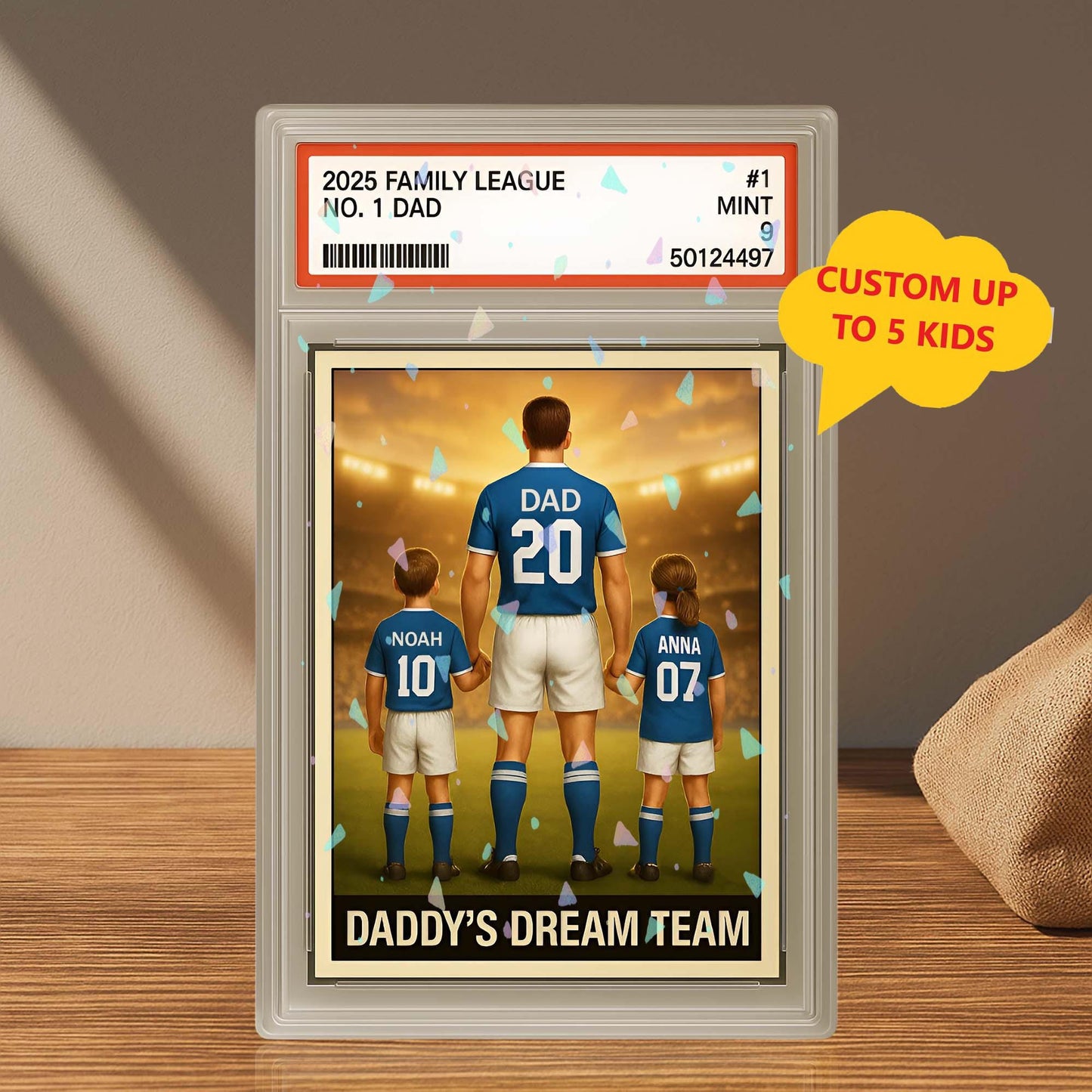 Personalized Soccer No. 1 Dad Man & Kids Trading Card Style Acrylic Block Plaque, Daddy's Dream Team Father's Day Gift, Husband Birthday