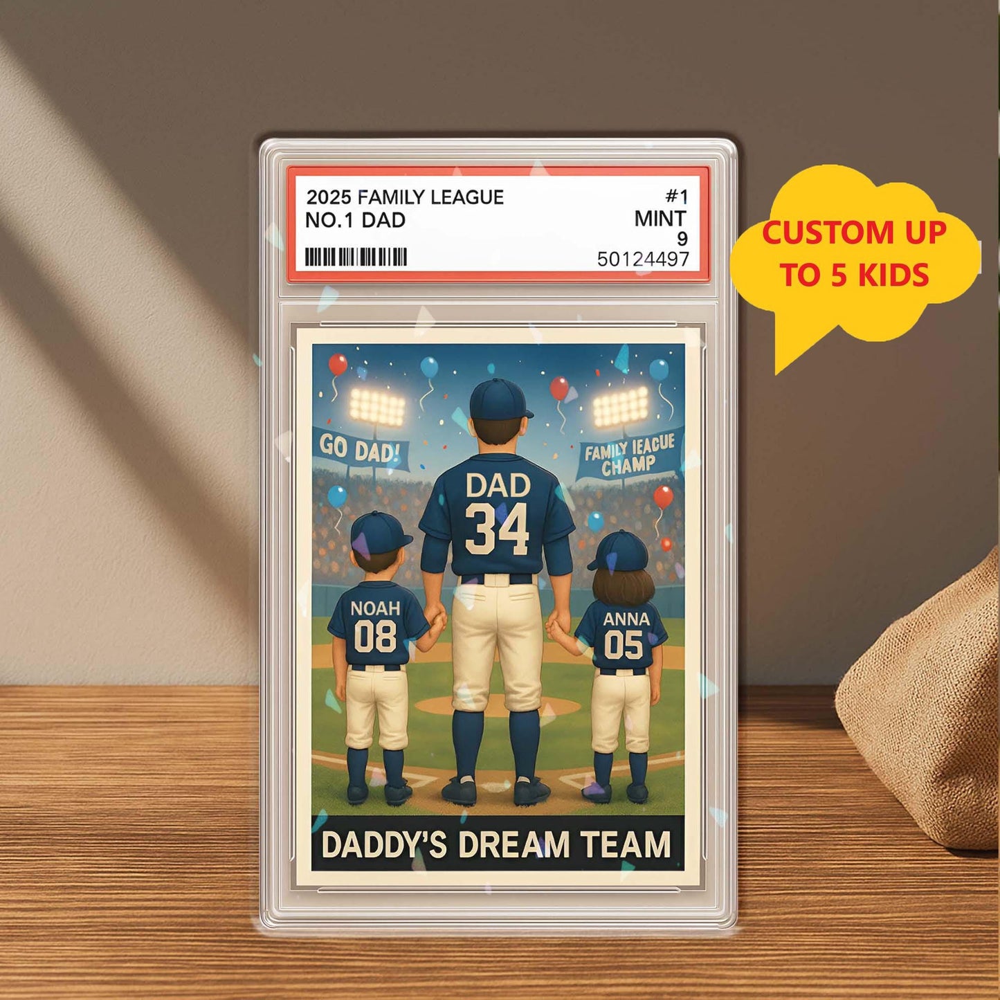 Hologram Baseball No. 1 Dad Grandpa Man & Kids Trading Card Style, Custom Acrylic Block Plaque, Baseball Dad Gift, Father's Day Gifts
