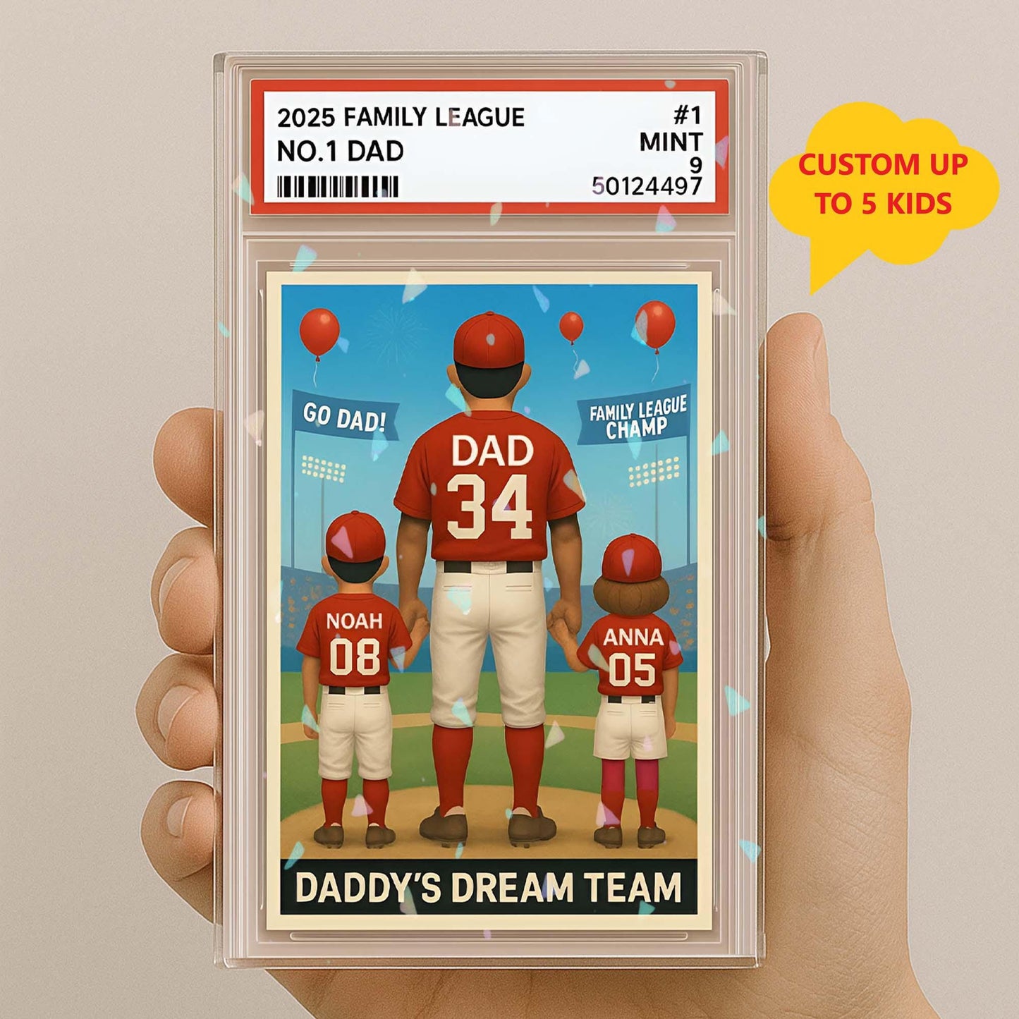 Hologram Baseball No. 1 Dad Grandpa Man & Kids Trading Card Style, Custom Acrylic Block Plaque, Baseball Dad Gift, Father's Day Gifts