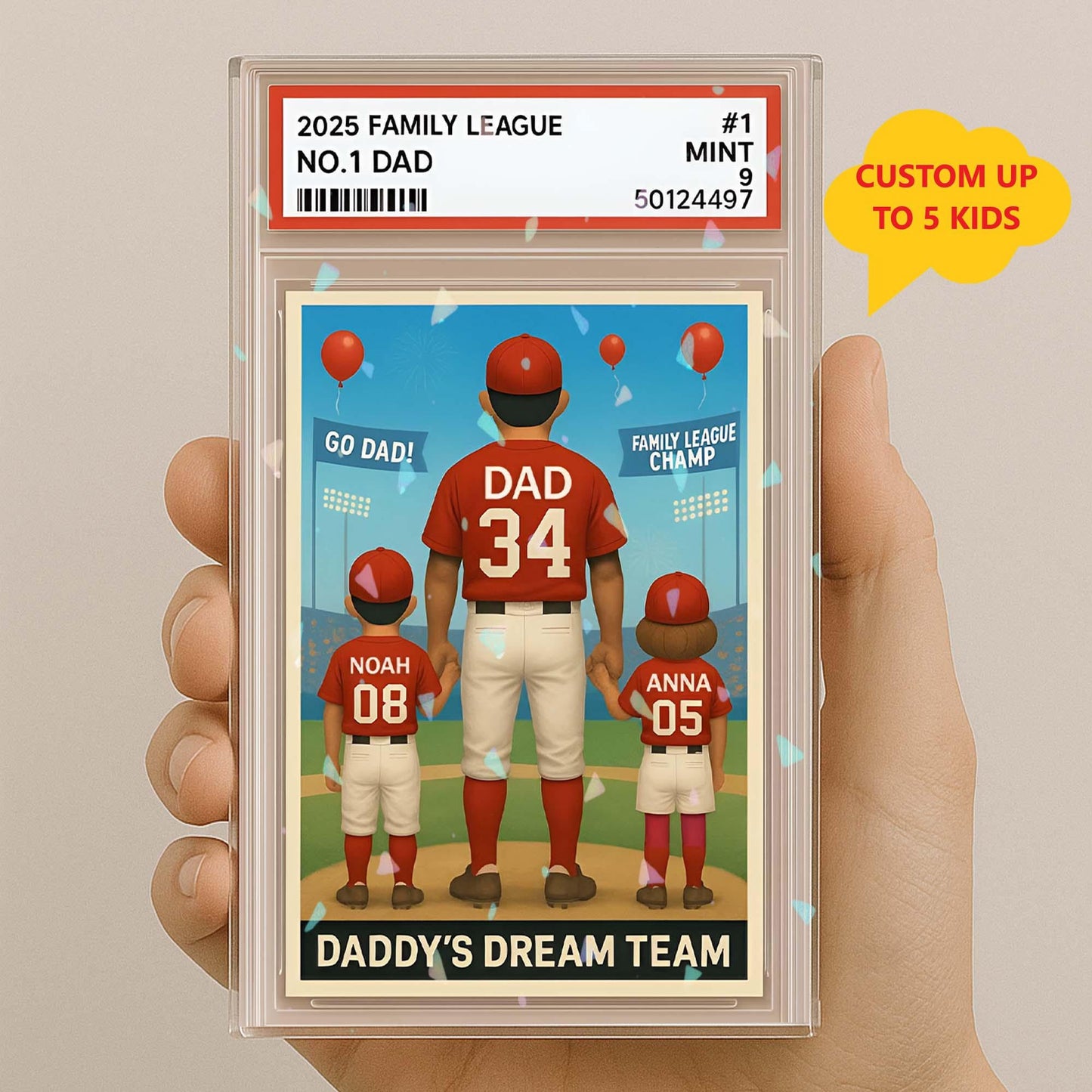 Hologram Baseball No. 1 Dad Grandpa Man & Kids Trading Card Style, Custom Acrylic Block Plaque, Baseball Dad Gift, Father's Day Gifts