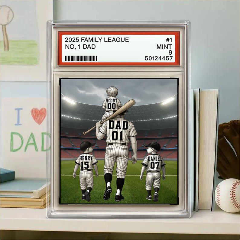 Baseball No. 1 Dad Grandpa Man & Kids Trading Card Style Personalized Acrylic Block Plaque Father's Day 2025 Gift for Baseball Dad, Husband