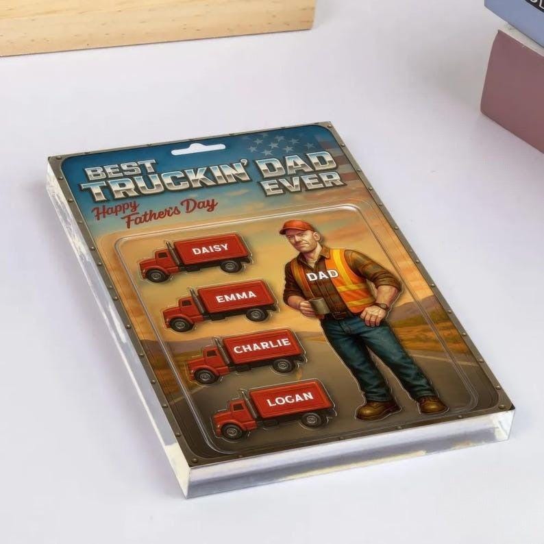 Custom Name Best Truckin' Dad Ever Acrylic Block Plaque, Truck Driver Dad Acrylic Block Plaque,Father's Day 2025 Gift, Gift For Dad, Husband