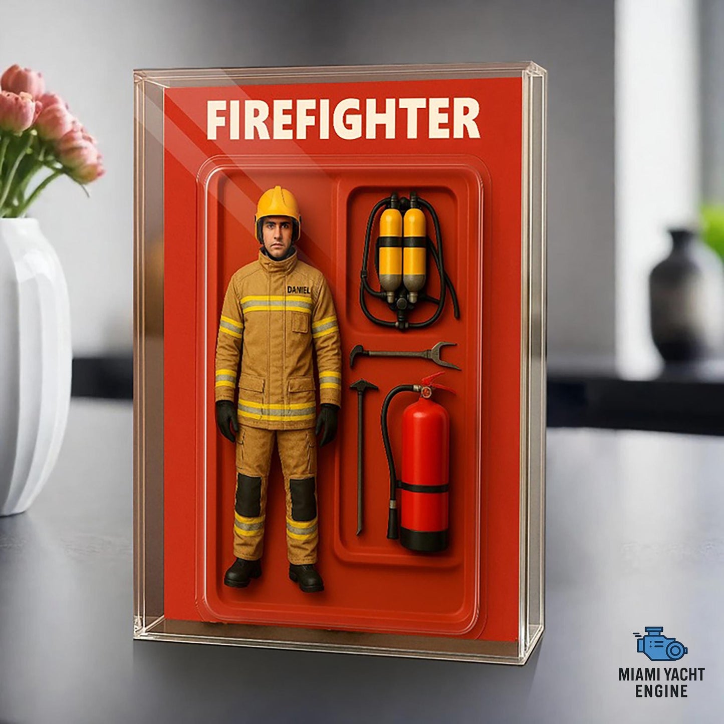 Custom Firefighter Acrylic Decor with Face and Name, Personalized Tribute for Dad, Fathers Day Gift