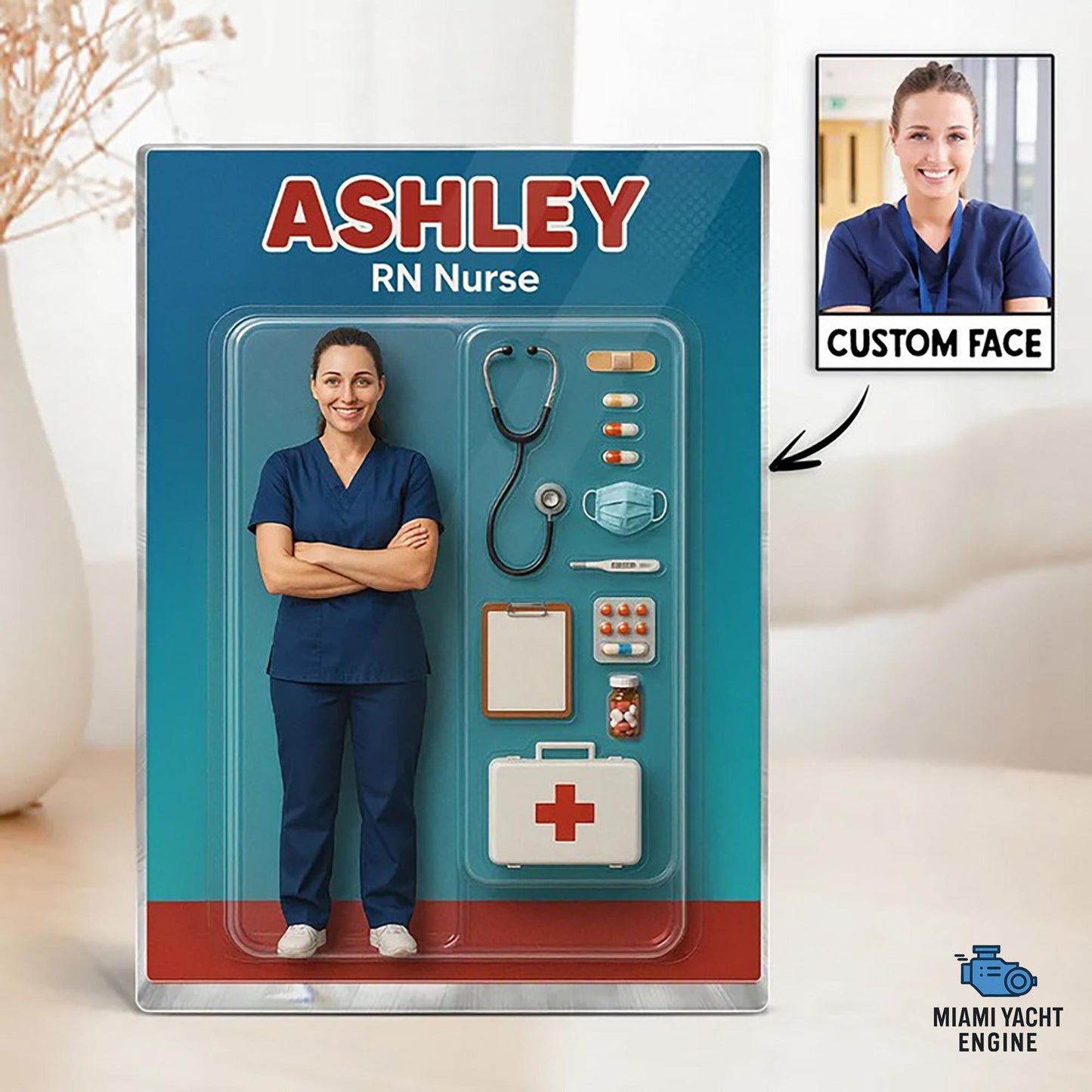 Personalized RN Nurse Action Figure Pack, Custom Rectangle Acrylic Block Display, Nurse Gift for Graduation or Appreciation