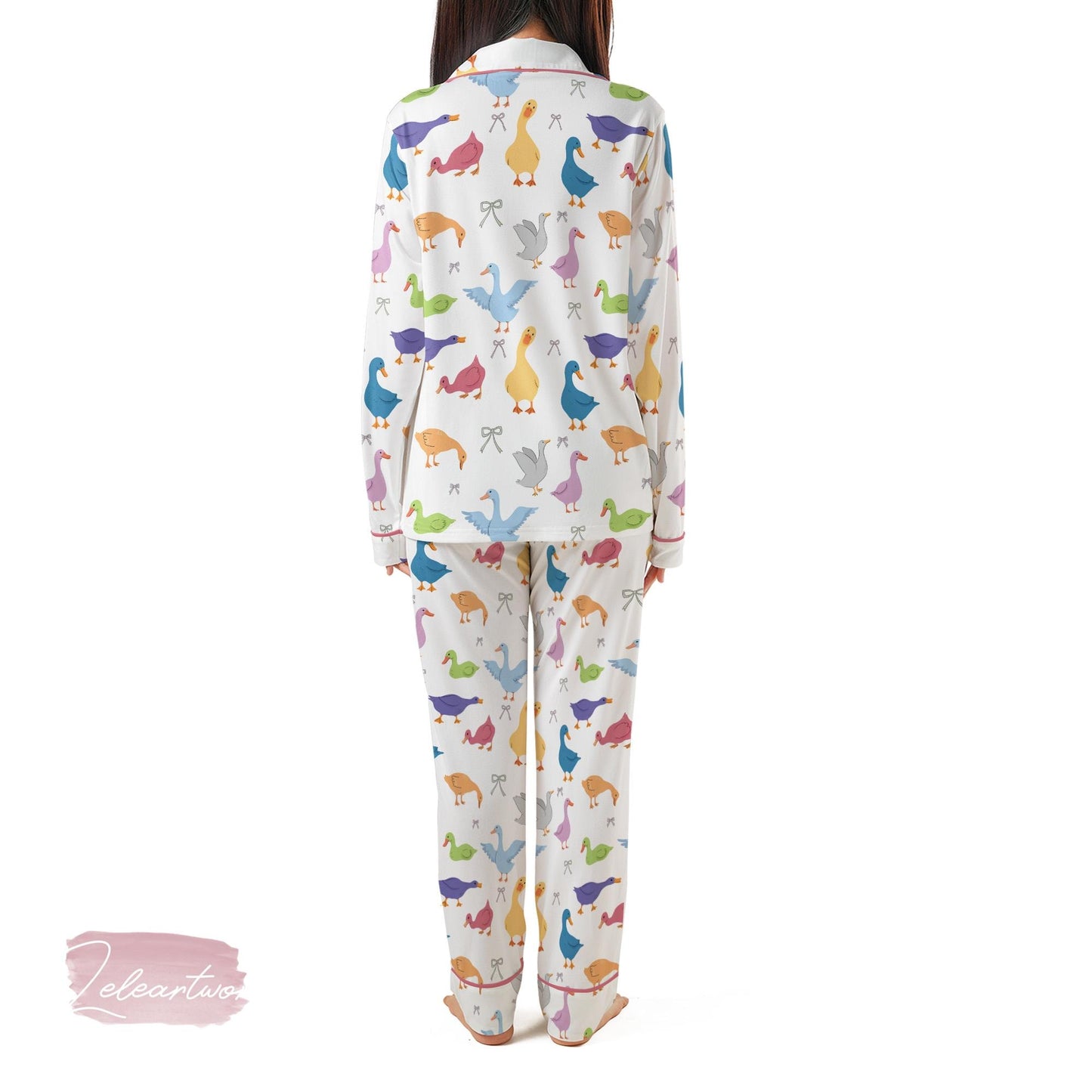 Silly Goose LGBT Silky Satin Pajama Set For Women | Colorful Rainbow Goose Sleepwear | Funny Pride PJs | Queer Joy Gift