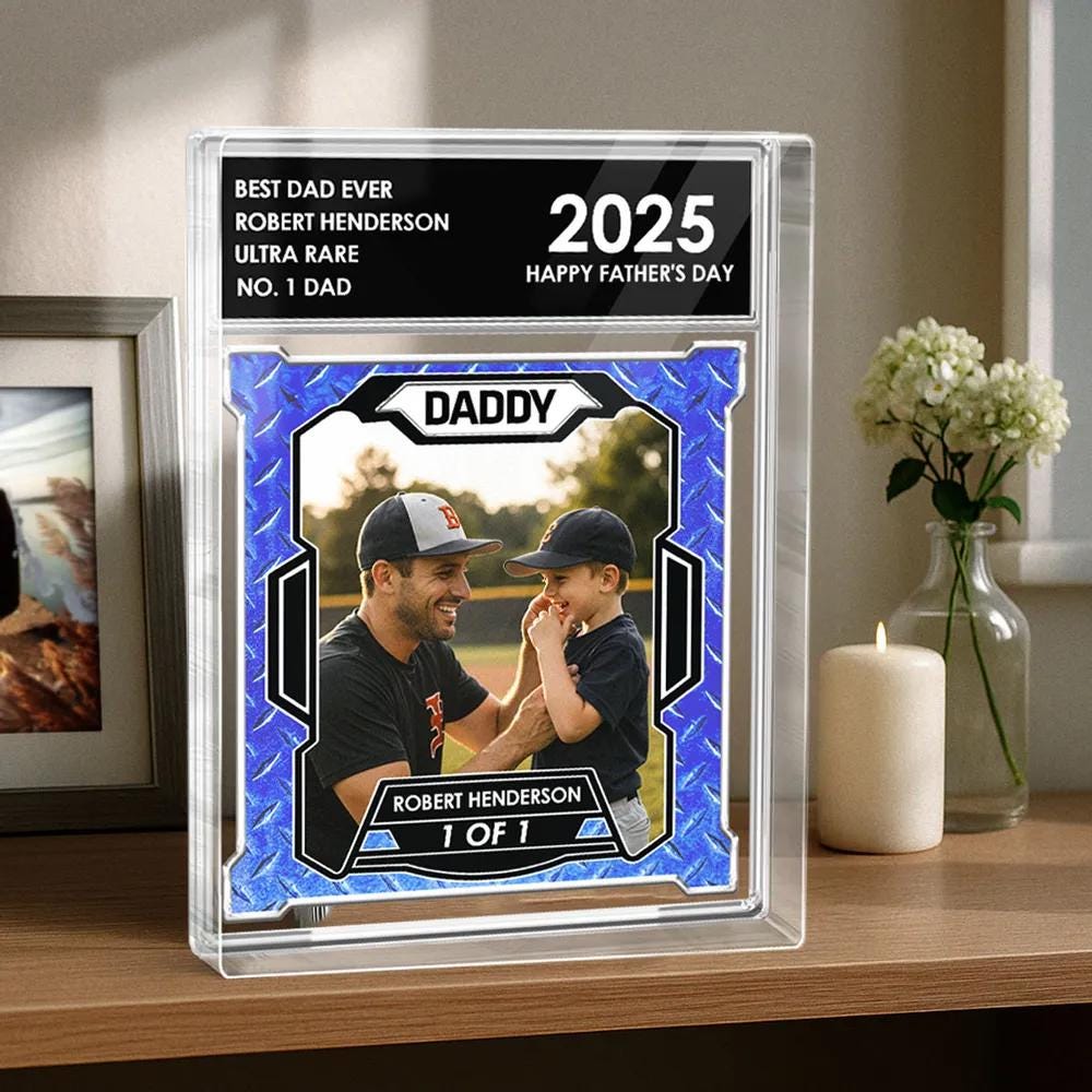 Custom Photo No1 Dad Trading Card Style Personalized Acrylic Block Plaque, Trading Card Style Acrylic Plaque, Personalised Father’s Day Gift