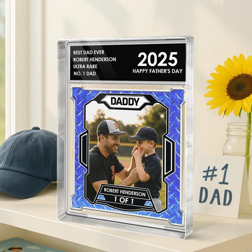 Custom Photo No1 Dad Trading Card Style Personalized Acrylic Block Plaque, Trading Card Style Acrylic Plaque, Personalised Father’s Day Gift