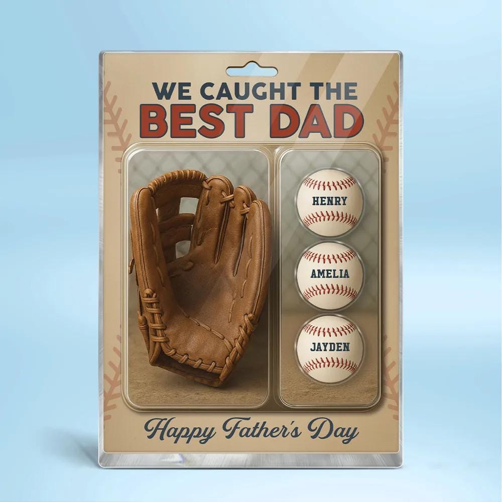 We Caught the Best Dad Custom Baseball or Glove Acrylic Block, A Fun & Personal Father’s Day Gift for Dad or Grandpa, Baseball Lovers Gift