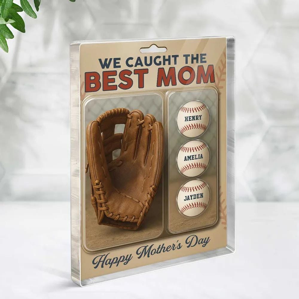 We Caught the Best Dad Custom Baseball or Glove Acrylic Block, A Fun & Personal Father’s Day Gift for Dad or Grandpa, Baseball Lovers Gift