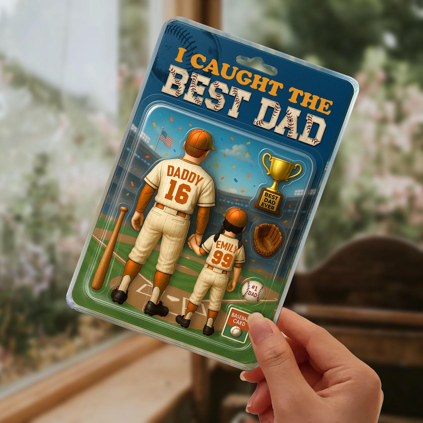 I Caught the Best Dad Baseball Acrylic Plaque, Trading Card Style Custom Action Figure Plaque, Custom Acrylic Block, Father's Day Dad Gift