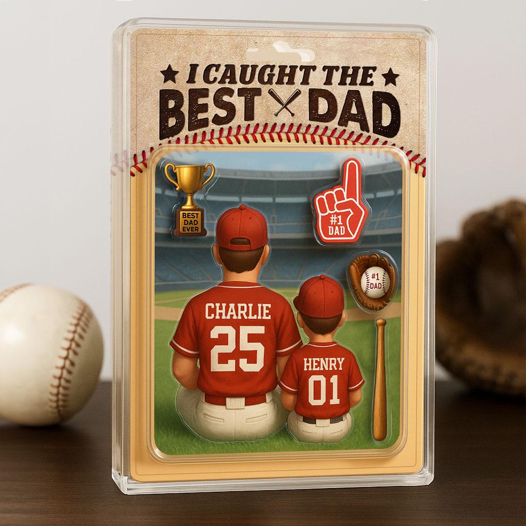 Personalized I Caught the Best Dad Baseball Acrylic Plaque – Custom Father’s Day Gift for Dad, Husband, Grandpa, Pop, Acrylic Block Plaque