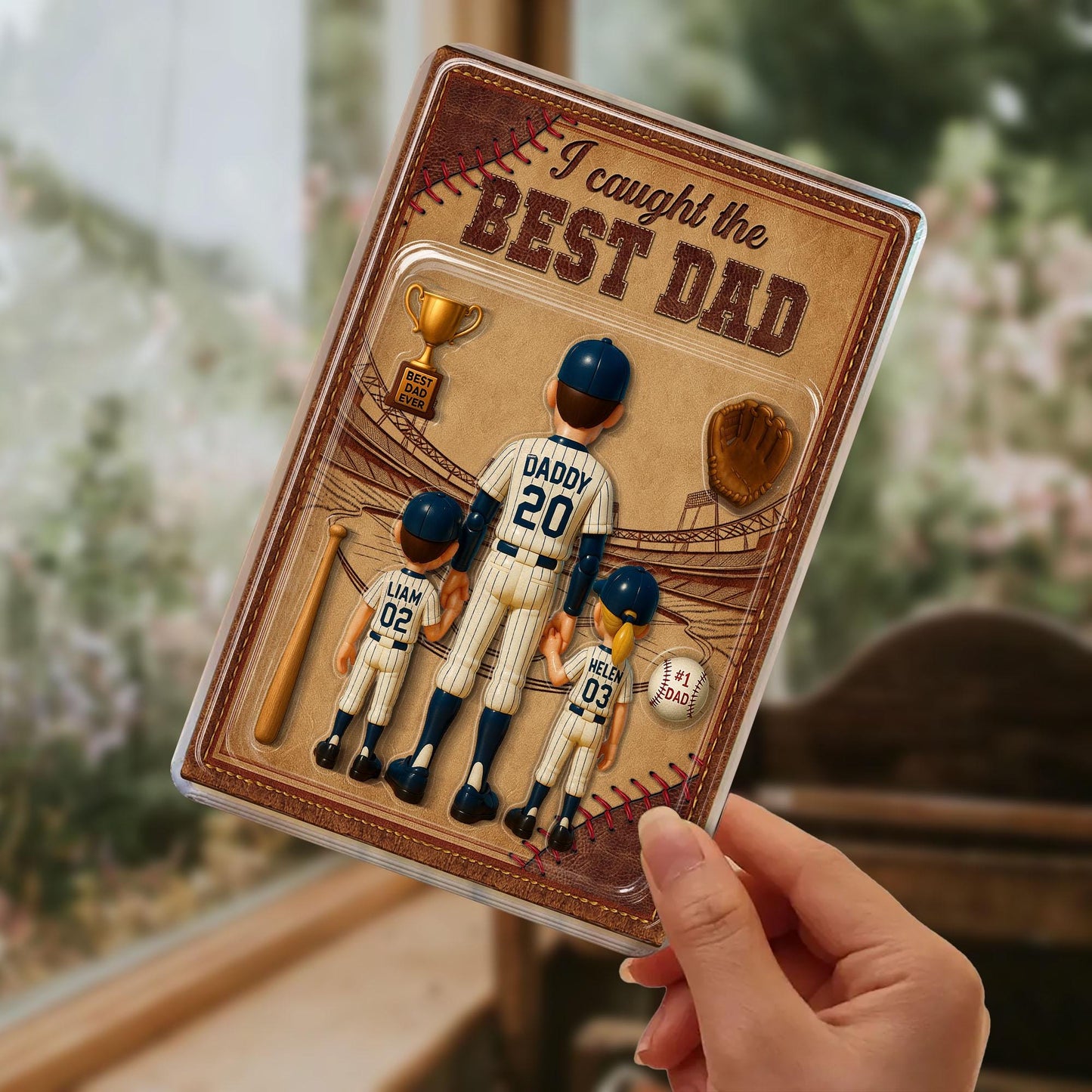 Personalized I Caught the Best Dad Baseball Acrylic Plaque – Custom Father’s Day Gift for Dad, Husband, Grandpa, Pop, Acrylic Block Plaque