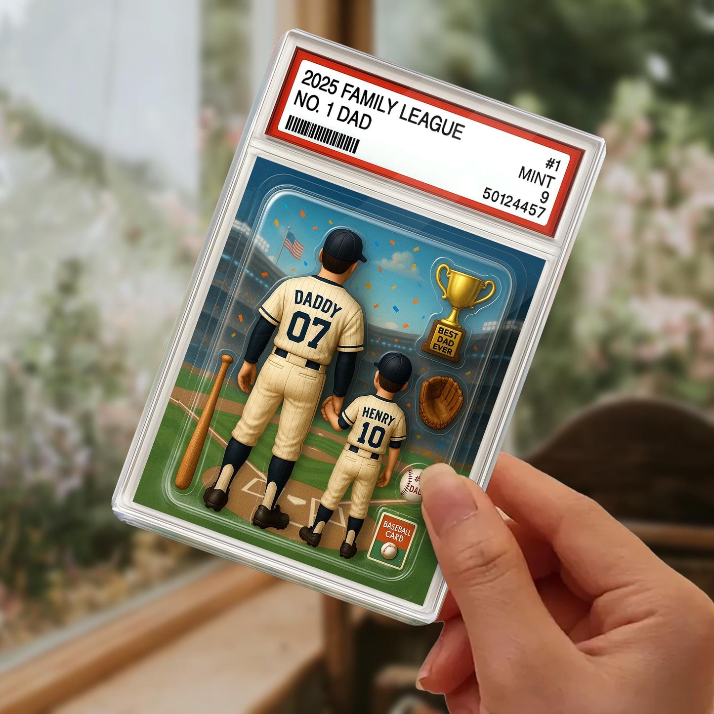 Baseball No. 1 Dad & Kids Trading Card Style Custom Action Figure Plaque, Father's Day Gift for Dad, Gift for Husband, Custom Acrylic Block