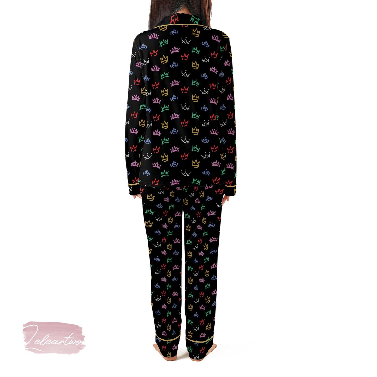 Six The Musical Broadway Set | Silky Satin Crown Print Pajama Set for Women | Queendom Sleepwear | Theater Gift for Her