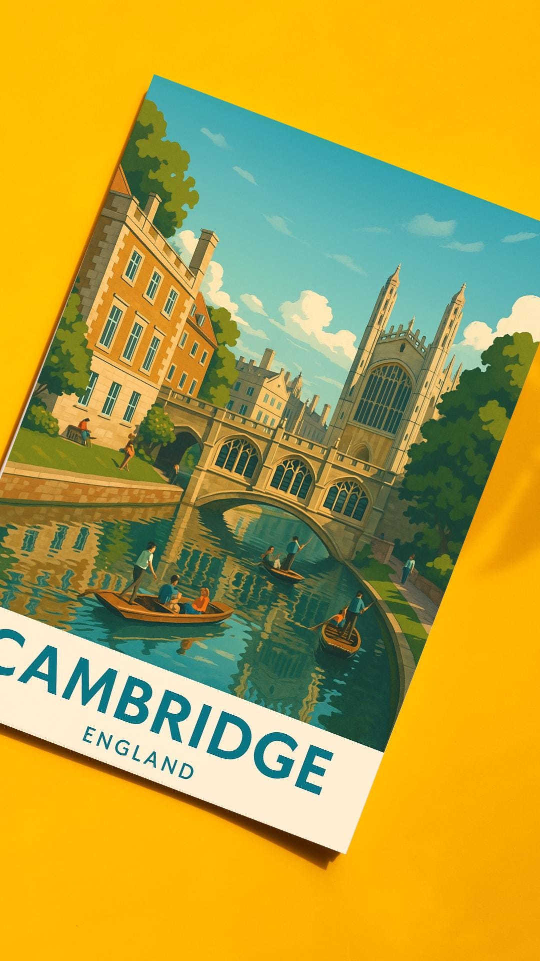 Cambridge Poster, Cambridge Wall Art, Britain Wall Art, Cambridge Travel Print, Cambridge Art, Wedding Gift, Birthday Present, Travel Decor