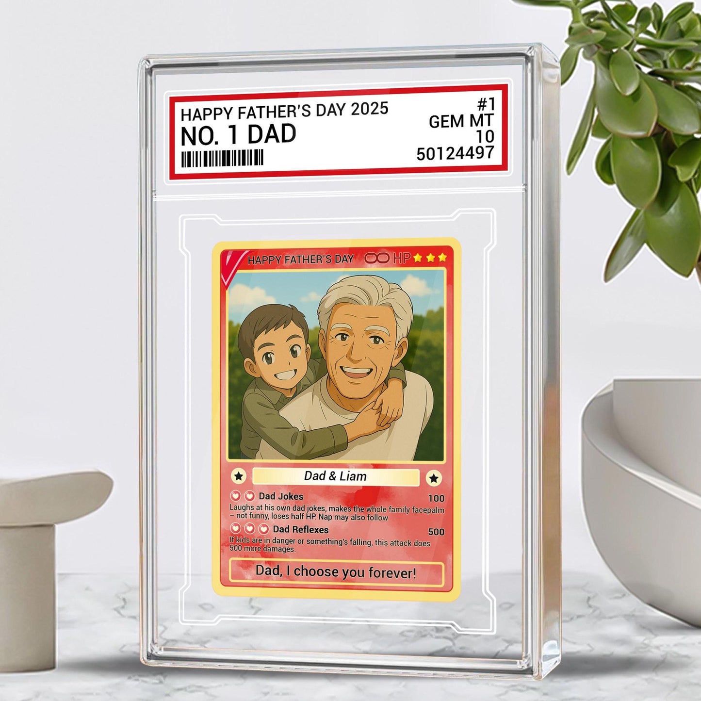 Personalized Father's Day 2025 Gift Trading Card Style Acrylic Plaque, Grandpa, Anime Photo Acrylic Block, Gift For Dad From Kid, Papa Gift