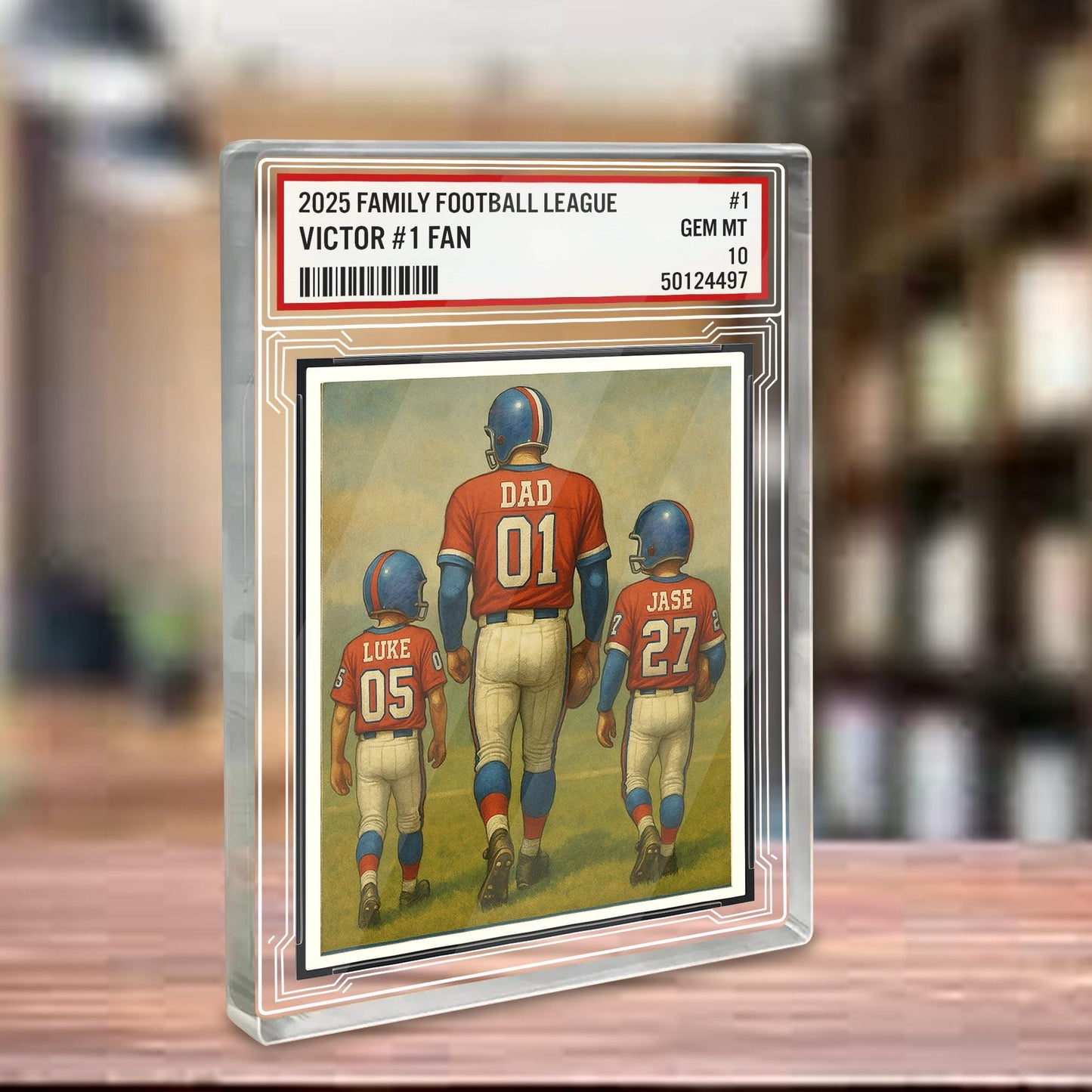 Custom Buffalo Football Acrylic Block Gift for Daddy, Personalized Sports Trading Card with Kids' Names, Dad Sports, Buffalo Team Plaque