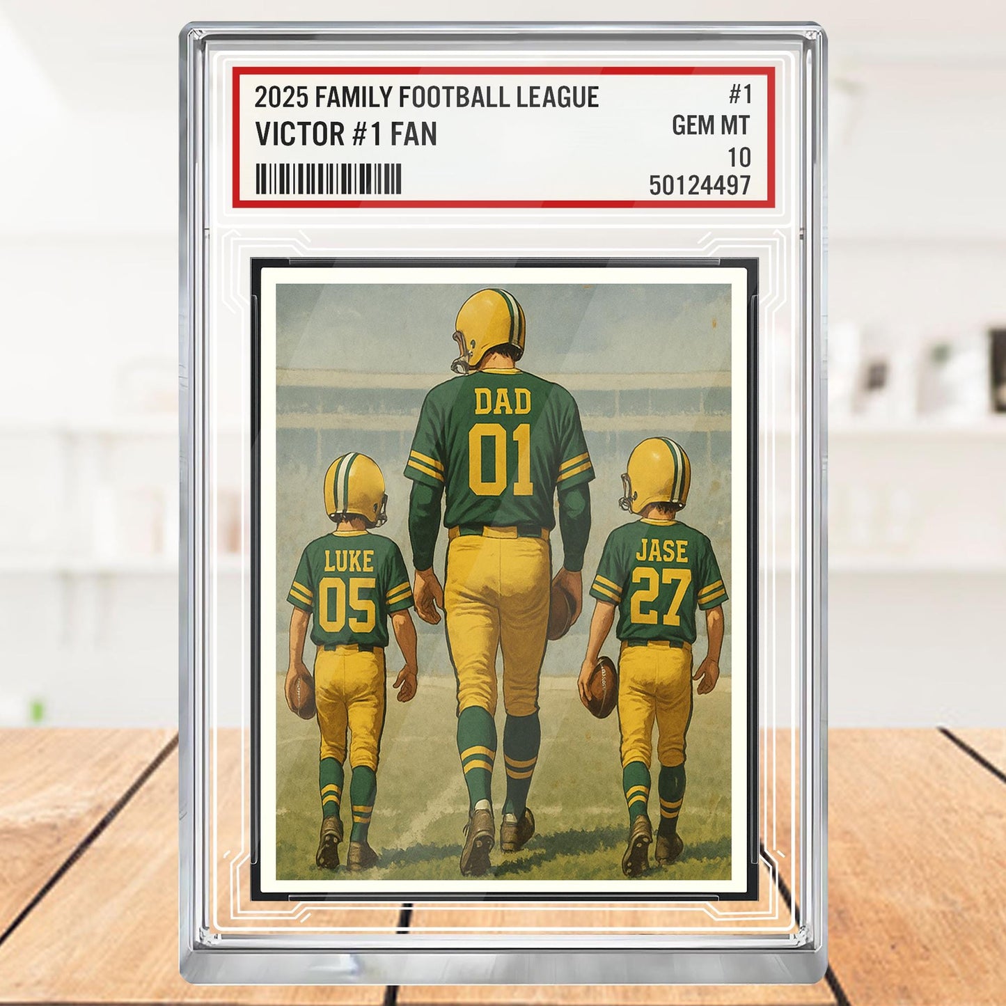 Custom Green Bay Football Acrylic Block Gift for Daddy, Personalized Sports Trading Card with Kids' Names, Dad Sports, Green Bay Team Plaque