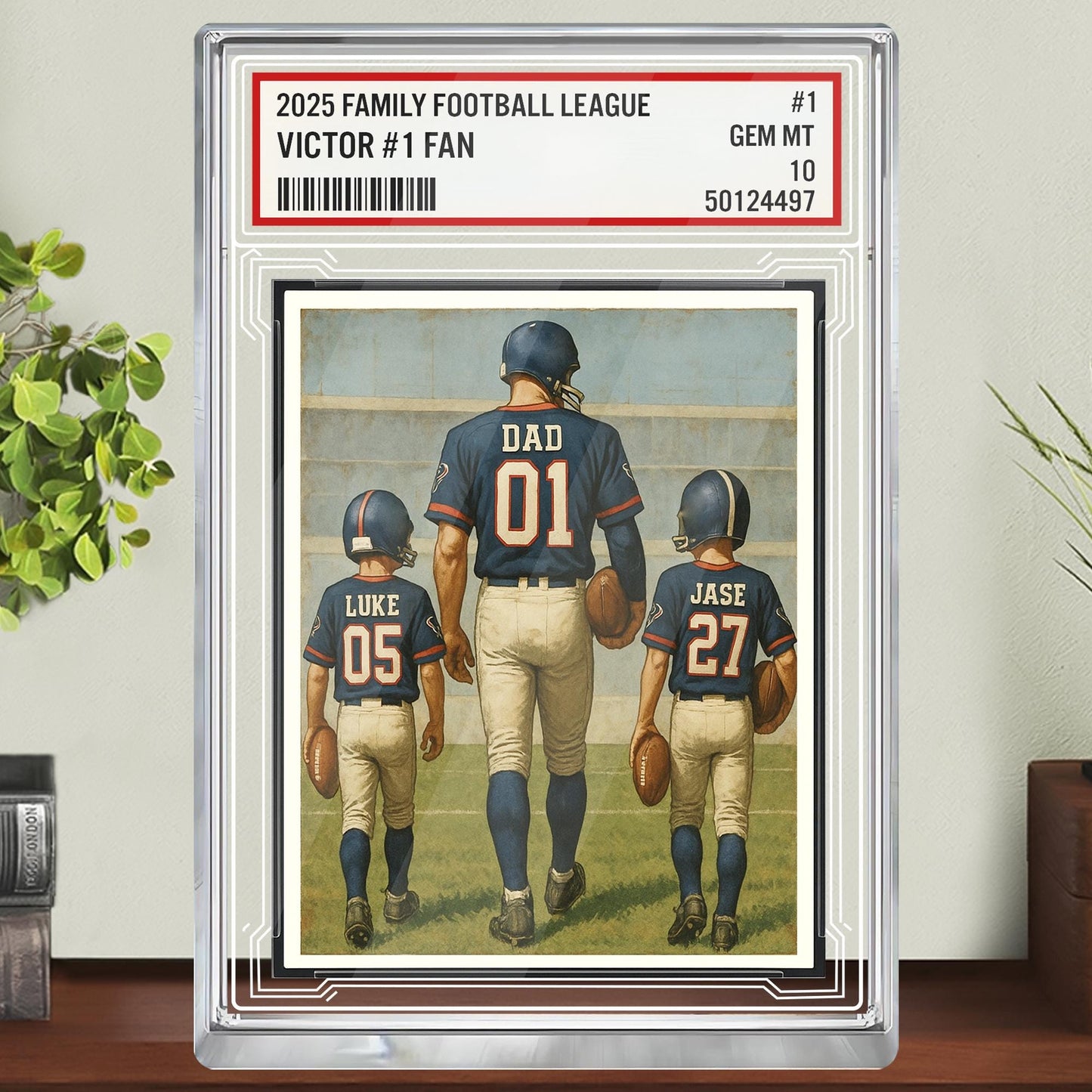 Custom Houston Football Acrylic Block Gift for Daddy, Personalized Sports Trading Card with Kids' Names, Dad Sports, Houston Team Plaque
