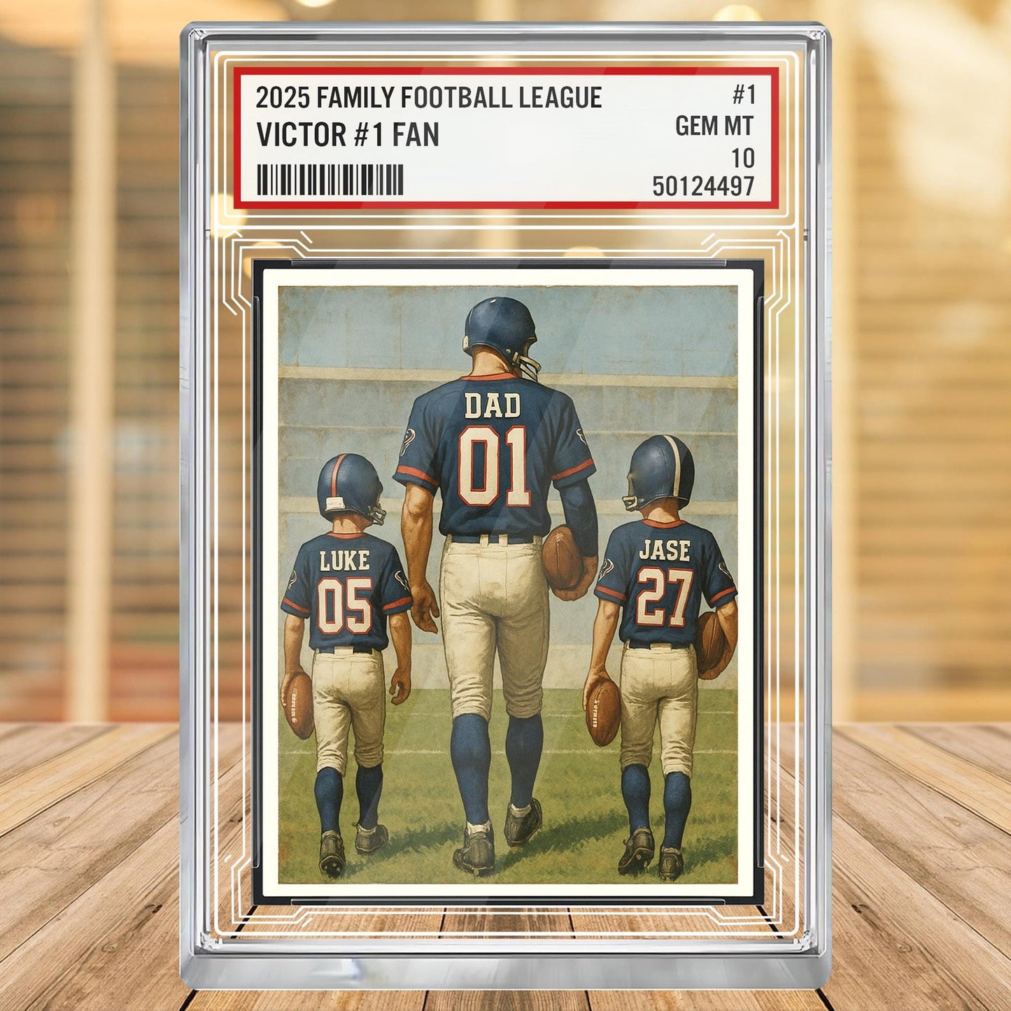 Custom Houston Football Acrylic Block Gift for Daddy, Personalized Sports Trading Card with Kids' Names, Dad Sports, Houston Team Plaque