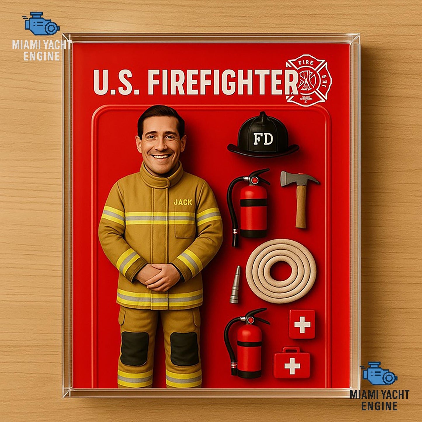Custom USA Firefighter Acrylic Decor, Personalized Photo & Gear Figure for Home Display, Gift for Grandpa