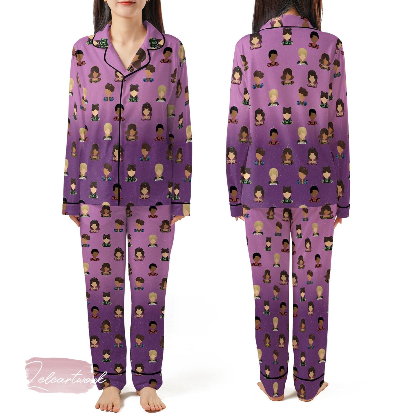 We're Six Set | Silky Satin Musical Pajama Set for Women | Broadway Queen Sleepwear | Purple Fan Art Loungewear | Lightweight Theater Gift