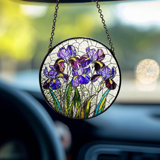 Purple Iris Glass Decor, Iris Flower Suncatcher, Iris Flower Gift, Elegant Stained Glass Window Hanging, Sunlight Catcher for Home Decor