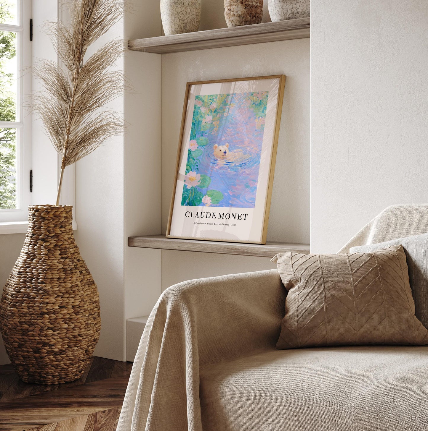 Monet Style Polar Bear Print: French Floral Wall Art