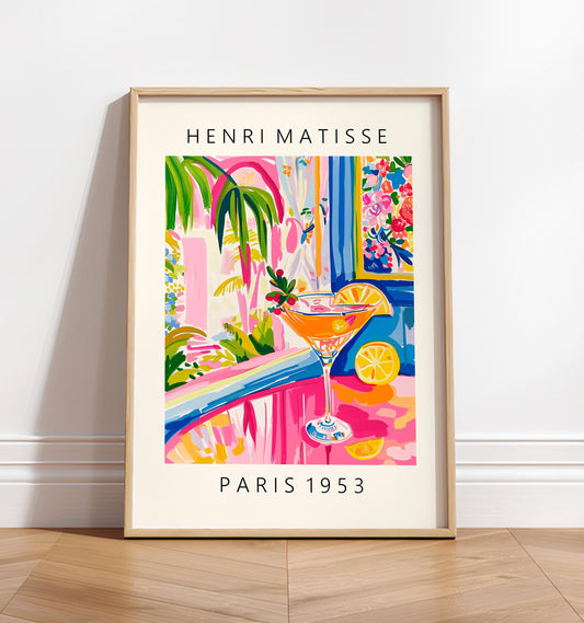 Aperol Spritz Matisse Style Print: Pink Dopamine Cocktail Wall Art