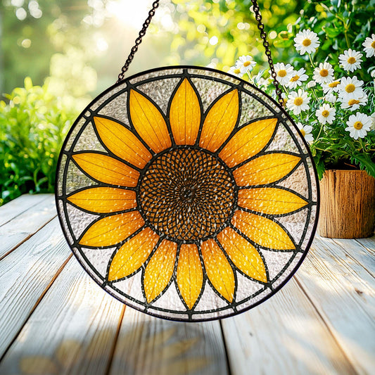 Sunflower Glass Suncatcher Floral Pendant Window Hanging, Sunflower Glass Window Decor, Sunflower Suncatcher, Grandma Gift, Garden Decor