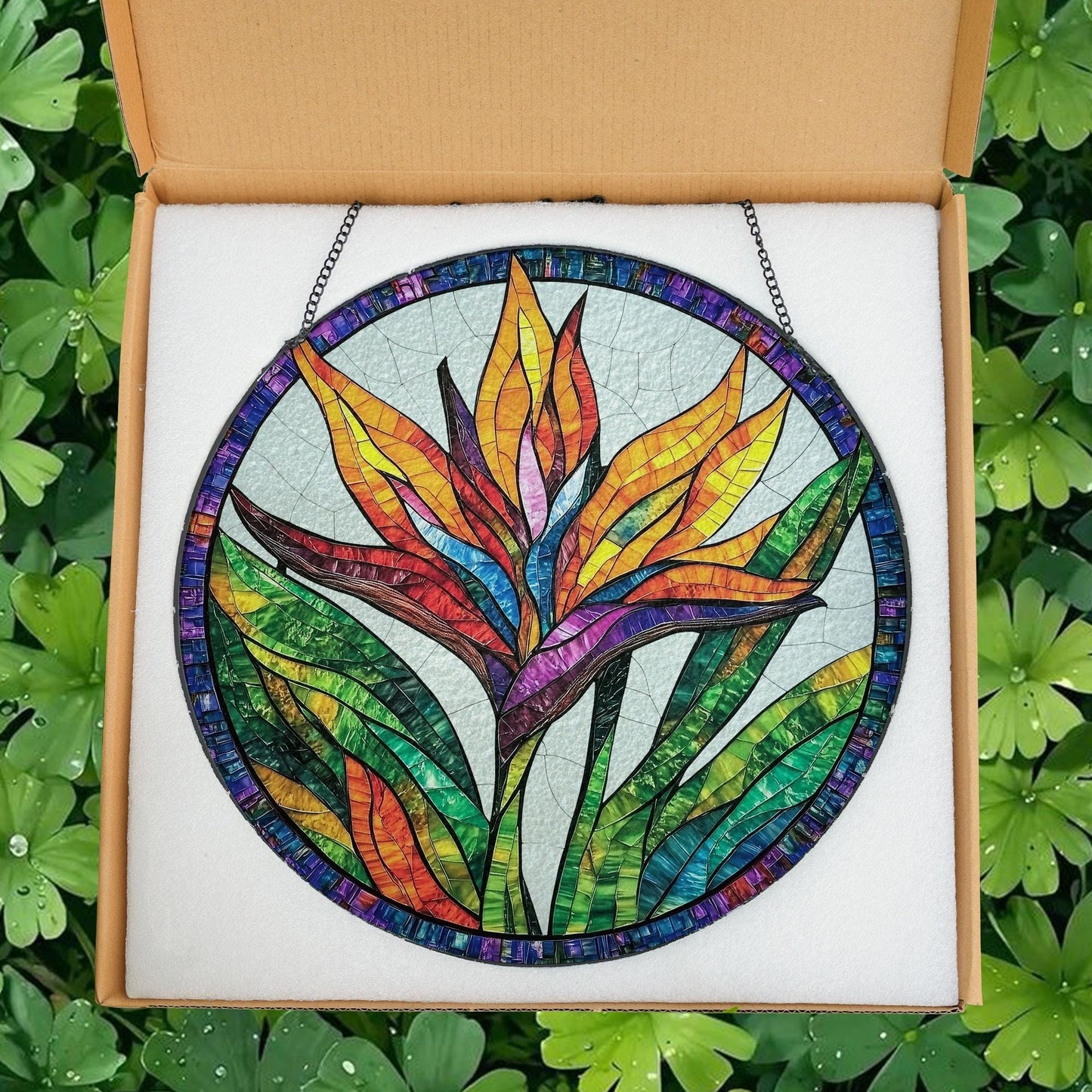 Bird of Paradise Stained Glass Suncatcher, Tropical Flower Art for Home and Garden, Tropical Summer Home Decor, Strelizia Flower Suncatcher