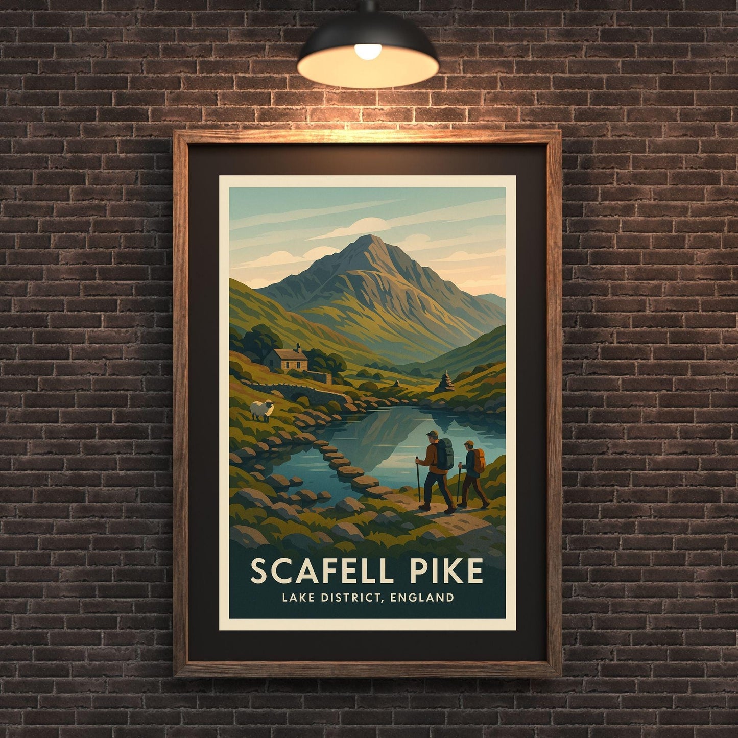 Scafell Pike The Lake District Keswick Poster Artwork, Three Peaks Challenge Mountain Climbing Print, Home Décor Gift for Wedding & Birthday