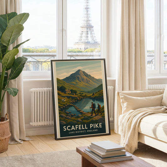 Scafell Pike The Lake District Keswick Poster Artwork, Three Peaks Challenge Mountain Climbing Print, Home Décor Gift for Wedding & Birthday
