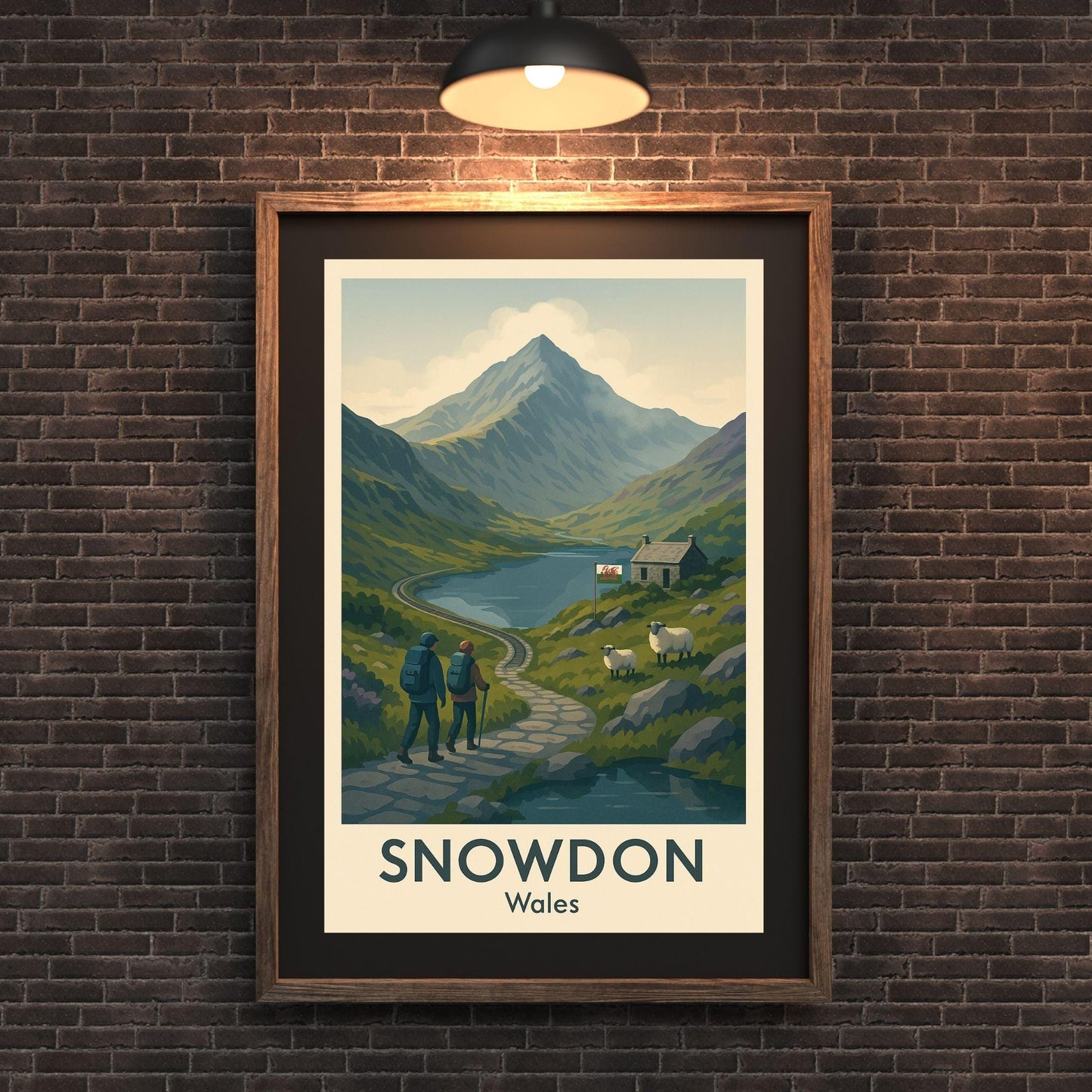 Snowdon Poster Wall Art, Snowdonia Mountain Climbing Print, Home Décor Gift for Wedding & Birthday, Three Peaks Challenge North Wales Poster